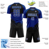 Custom Royal Black-White Splash Color Block Sublimation Soccer Uniform Jersey