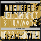Custom Old Gold Black-White Splash Color Block Sublimation Soccer Uniform Jersey