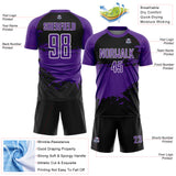Custom Purple Black-White Splash Color Block Sublimation Soccer Uniform Jersey