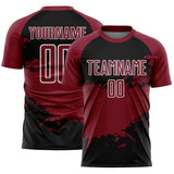 Custom Crimson Black-White Splash Color Block Sublimation Soccer Uniform Jersey