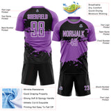 Custom Medium Purple Black-White Splash Color Block Sublimation Soccer Uniform Jersey