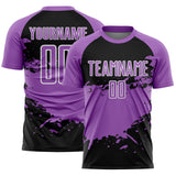 Custom Medium Purple Black-White Splash Color Block Sublimation Soccer Uniform Jersey
