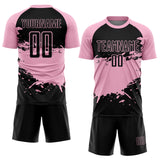 Custom Light Pink-Black Splash Color Block Sublimation Soccer Uniform Jersey