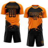 Custom Bay Orange-Black Splash Color Block Sublimation Soccer Uniform Jersey