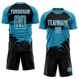 Custom Panther Blue Black-White Splash Color Block Sublimation Soccer Uniform Jersey