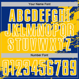 Custom Yellow Royal-White Splash Color Block Sublimation Soccer Uniform Jersey