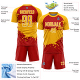 Custom Gold Red-White Splash Color Block Sublimation Soccer Uniform Jersey