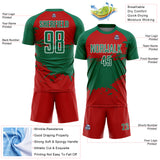 Custom Kelly Green Red-White Splash Color Block Sublimation Soccer Uniform Jersey