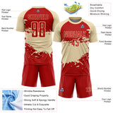 Custom Cream-Red Splash Color Block Sublimation Soccer Uniform Jersey