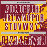 Custom Gold Crimson-White Splash Color Block Sublimation Soccer Uniform Jersey