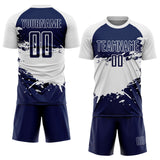 Custom White-Navy Splash Color Block Sublimation Soccer Uniform Jersey