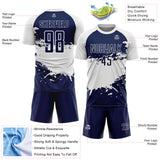 Custom White-Navy Splash Color Block Sublimation Soccer Uniform Jersey