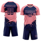 Custom Medium Pink-Navy Splash Color Block Sublimation Soccer Uniform Jersey
