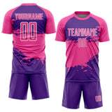 Custom Pink Purple-White Splash Color Block Sublimation Soccer Uniform Jersey