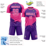 Custom Pink Purple-White Splash Color Block Sublimation Soccer Uniform Jersey