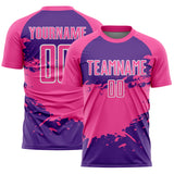 Custom Pink Purple-White Splash Color Block Sublimation Soccer Uniform Jersey