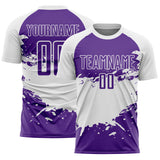 Custom White-Purple Splash Color Block Sublimation Soccer Uniform Jersey