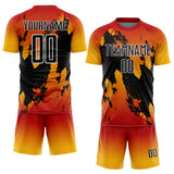 Custom Red Black Gold-White Gradient Splash Sublimation Soccer Uniform Jersey