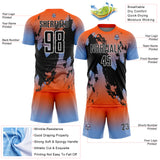 Custom Orange Black Powder Blue-White Gradient Splash Sublimation Soccer Uniform Jersey