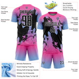 Custom Pink Black Light Blue-White Gradient Splash Sublimation Soccer Uniform Jersey