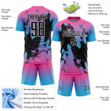Custom Pink Black Sky Blue-White Gradient Splash Sublimation Soccer Uniform Jersey