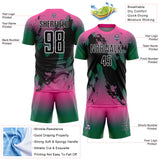 Custom Pink Black Kelly Green-White Gradient Splash Sublimation Soccer Uniform Jersey