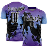 Custom Purple Black Light Blue-White Gradient Splash Sublimation Soccer Uniform Jersey