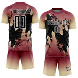 Custom Crimson Black Cream-White Gradient Splash Sublimation Soccer Uniform Jersey