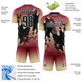 Custom Crimson Black Cream-White Gradient Splash Sublimation Soccer Uniform Jersey