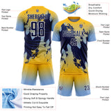 Custom Gold Navy Light Blue-White Gradient Splash Sublimation Soccer Uniform Jersey