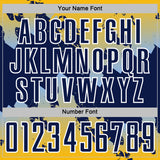 Custom Gold Navy Light Blue-White Gradient Splash Sublimation Soccer Uniform Jersey