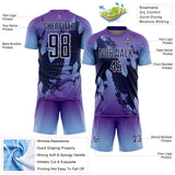 Custom Purple Navy Light Blue-White Gradient Splash Sublimation Soccer Uniform Jersey