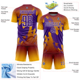 Custom Crimson Purple Gold-White Gradient Splash Sublimation Soccer Uniform Jersey