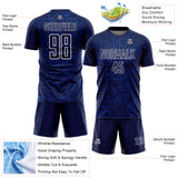 Custom Navy Thunder Blue-White Digital Geometric Fragment Speckles Sublimation Soccer Uniform Jersey