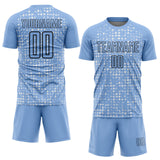 Custom Light Blue Black-White Digital Geometric Fragment Speckles Sublimation Soccer Uniform Jersey