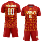 Custom Red White-Gold Digital Geometric Fragment Speckles Sublimation Soccer Uniform Jersey