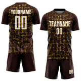 Custom Brown White-Old Gold Digital Geometric Fragment Speckles Sublimation Soccer Uniform Jersey