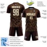 Custom Brown White-Old Gold Digital Geometric Fragment Speckles Sublimation Soccer Uniform Jersey