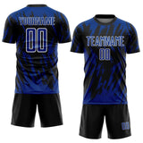 Custom Black Royal-White Splatter Torn Sharp Brush Stroke Sublimation Soccer Uniform Jersey