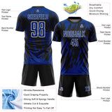 Custom Black Royal-White Splatter Torn Sharp Brush Stroke Sublimation Soccer Uniform Jersey