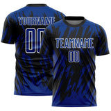 Custom Black Royal-White Splatter Torn Sharp Brush Stroke Sublimation Soccer Uniform Jersey