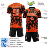 Custom Black Orange-White Splatter Torn Sharp Brush Stroke Sublimation Soccer Uniform Jersey