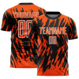 Custom Black Orange-White Splatter Torn Sharp Brush Stroke Sublimation Soccer Uniform Jersey