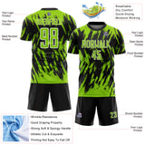 Custom Black Neon Green-White Splatter Torn Sharp Brush Stroke Sublimation Soccer Uniform Jersey
