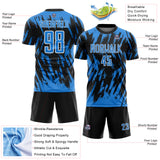 Custom Black Powder Blue-White Splatter Torn Sharp Brush Stroke Sublimation Soccer Uniform Jersey