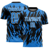 Custom Black Powder Blue-White Splatter Torn Sharp Brush Stroke Sublimation Soccer Uniform Jersey