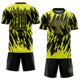 Custom Black-Neon Yellow Splatter Torn Sharp Brush Stroke Sublimation Soccer Uniform Jersey