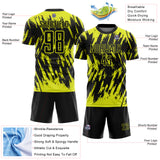 Custom Black-Neon Yellow Splatter Torn Sharp Brush Stroke Sublimation Soccer Uniform Jersey