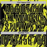 Custom Black-Neon Yellow Splatter Torn Sharp Brush Stroke Sublimation Soccer Uniform Jersey