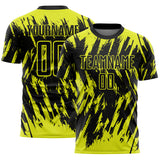 Custom Black-Neon Yellow Splatter Torn Sharp Brush Stroke Sublimation Soccer Uniform Jersey